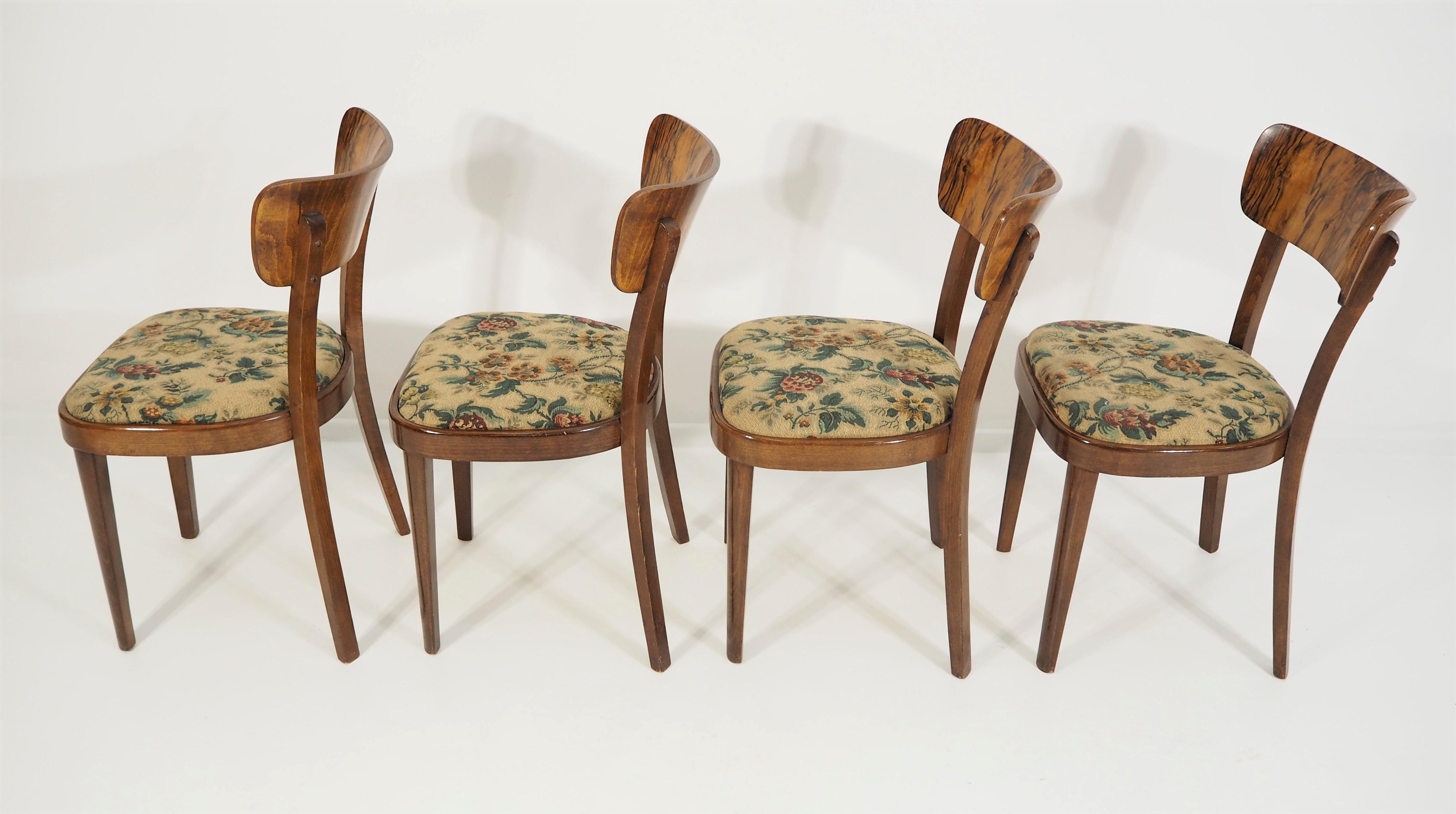 Beech Vintage Art Deco Dining Chairs, circa 1960, Set of 4