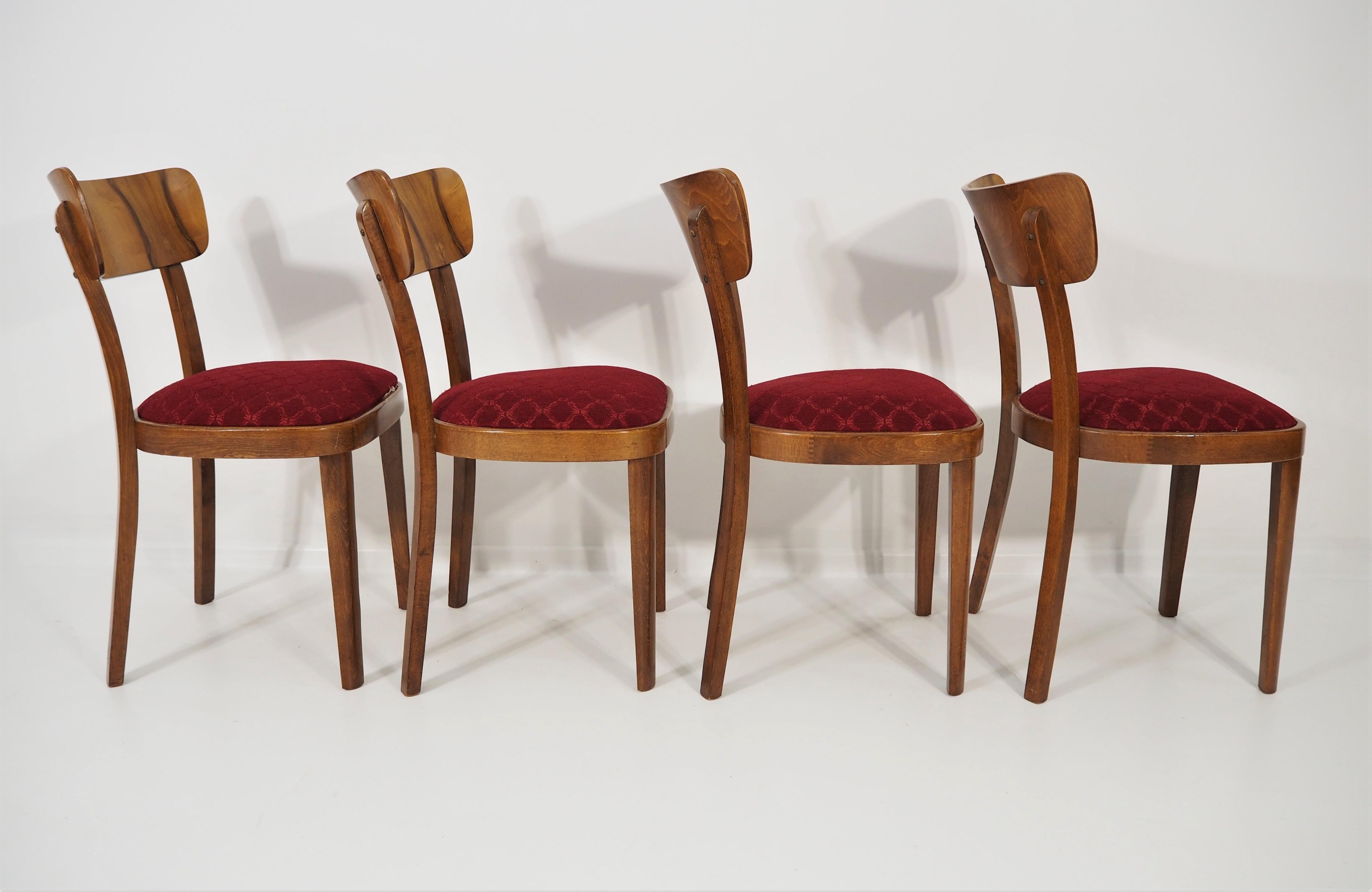 Beech Vintage Art Deco Dining Chairs, circa 1960, Set of 4 For Sale