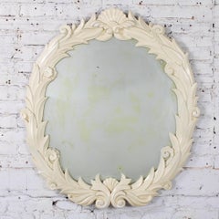Vintage Art Deco Distressed Plaster Mirror Round Foliate Frame Style Serge Roche