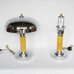 Vintage Art Deco Dome Lamps Bakelite & Chromed Metal