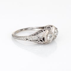 Vintage Art Deco Double Diamond Ring 18k Gold Filigree Sz 5.5 Estate Jewelry
