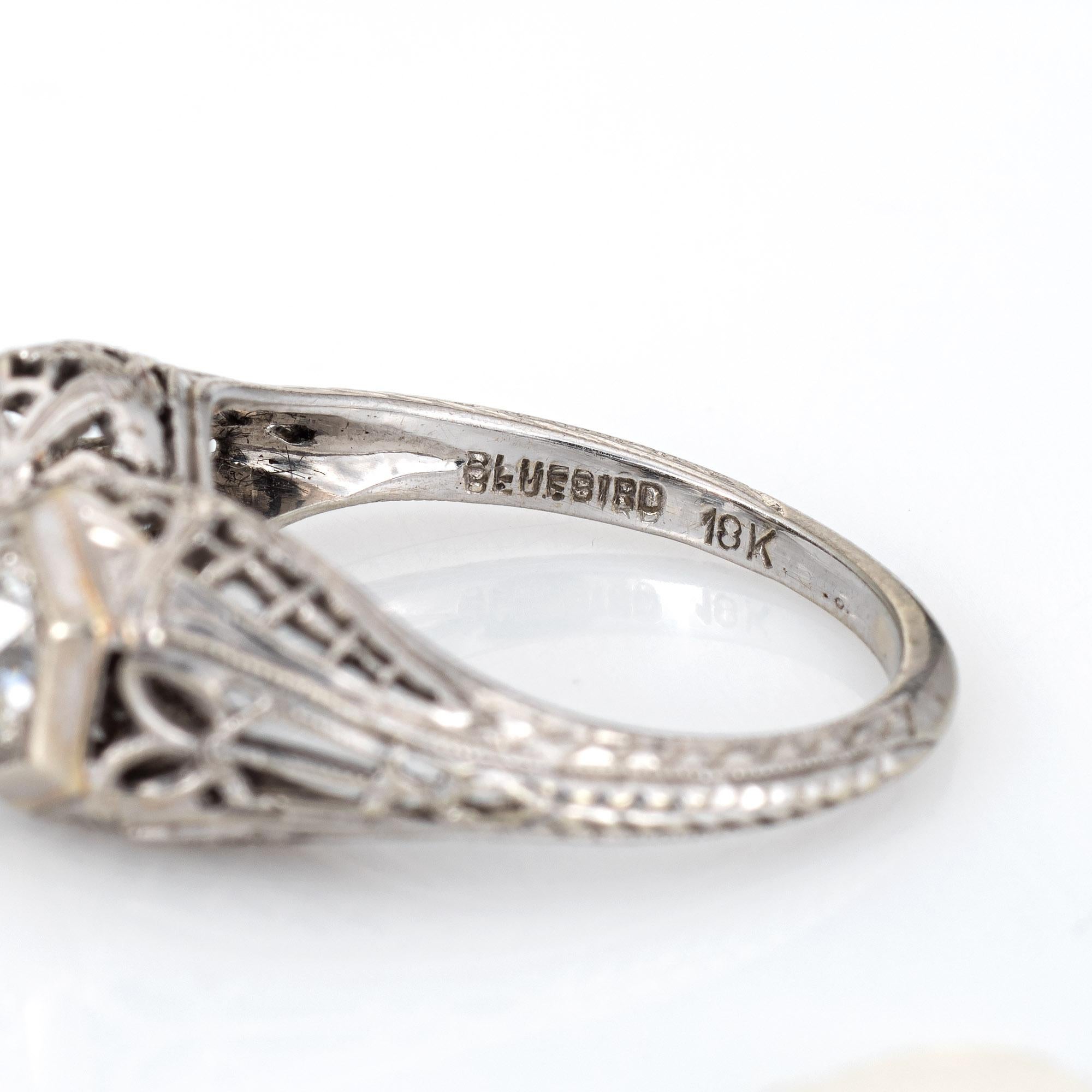 Vintage Art Deco Double Diamond Ring 18k Gold Filigree Sz 5.5 Estate Jewelry In Good Condition In Torrance, CA
