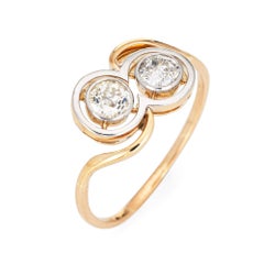 Vintage Art Deco Double Diamond Ring Toi et Moi Old Mine Cuts 14 Karat Gold