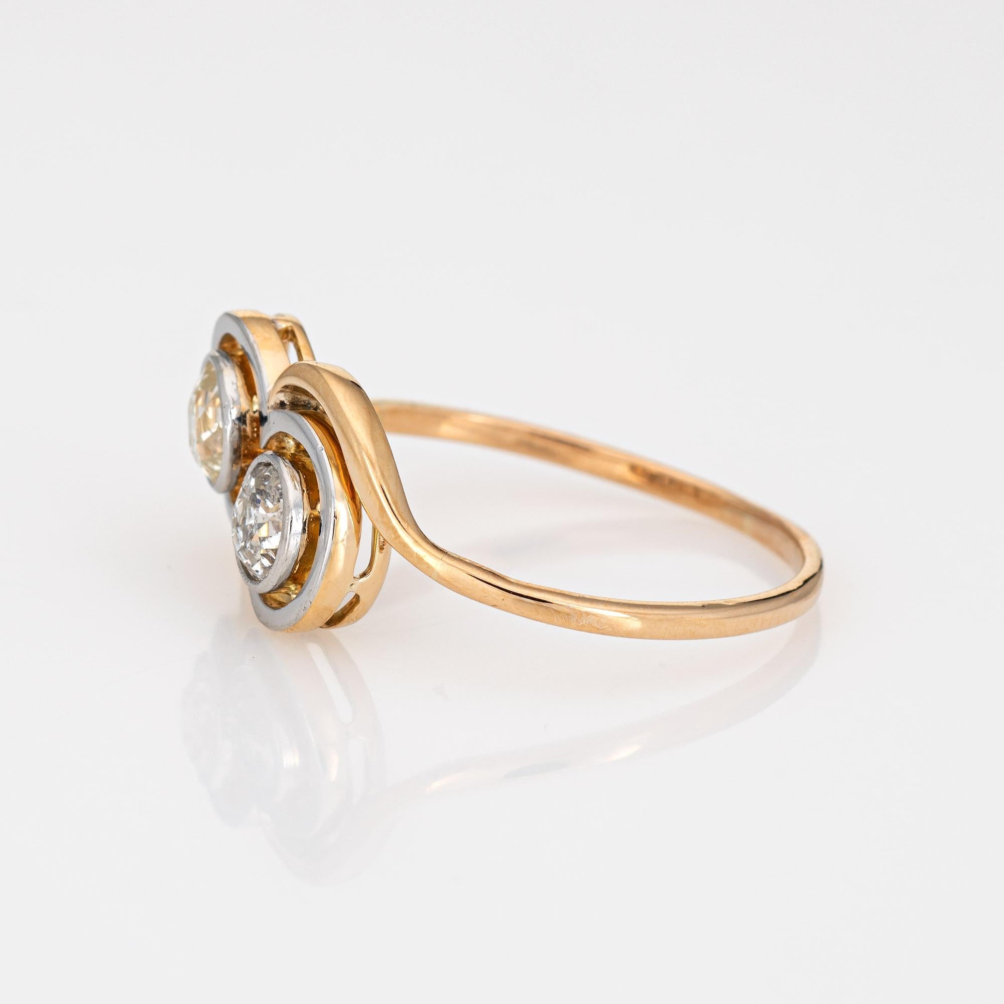 Women's Vintage Art Deco Double Diamond Ring Toi et Moi Old Mine Cuts 14 Karat Gold