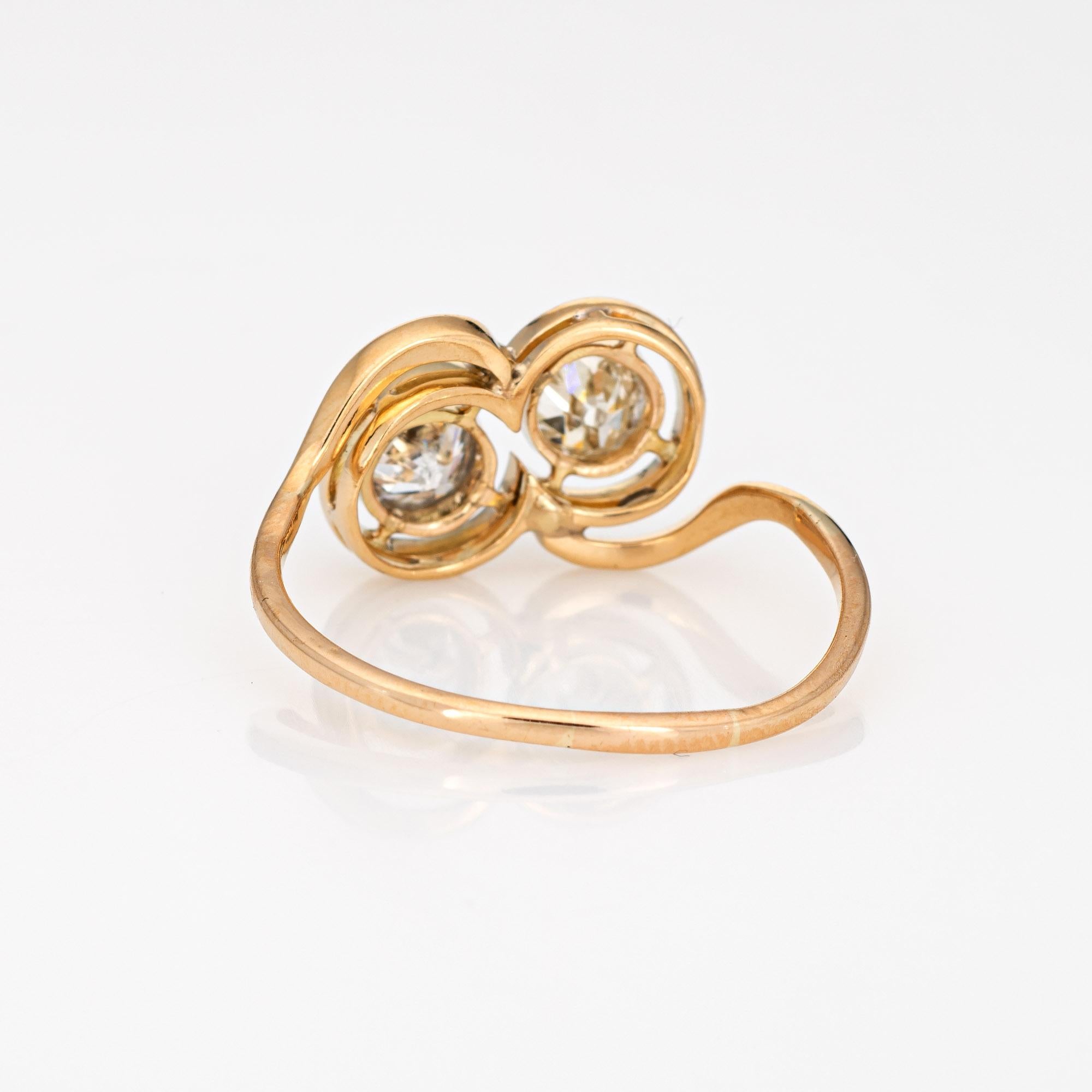 Vintage Art Deco Double Diamond Ring Toi et Moi Old Mine Cuts 14 Karat Gold 1