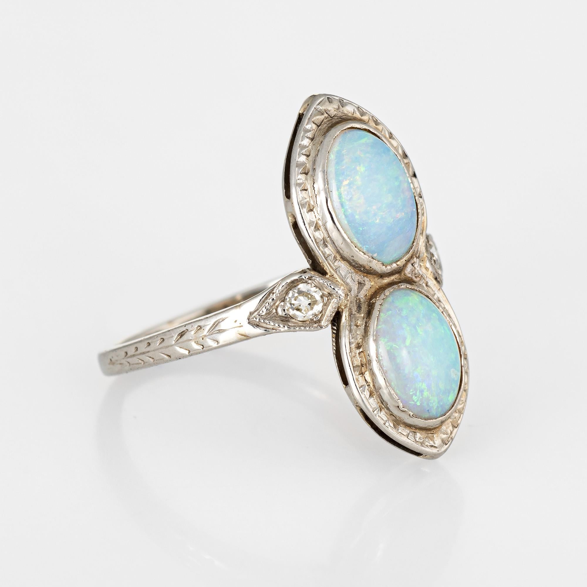 Oval Cut Vintage Art Deco Double Opal Diamond Ring 18 Karat Gold Antique Fine Jewelry