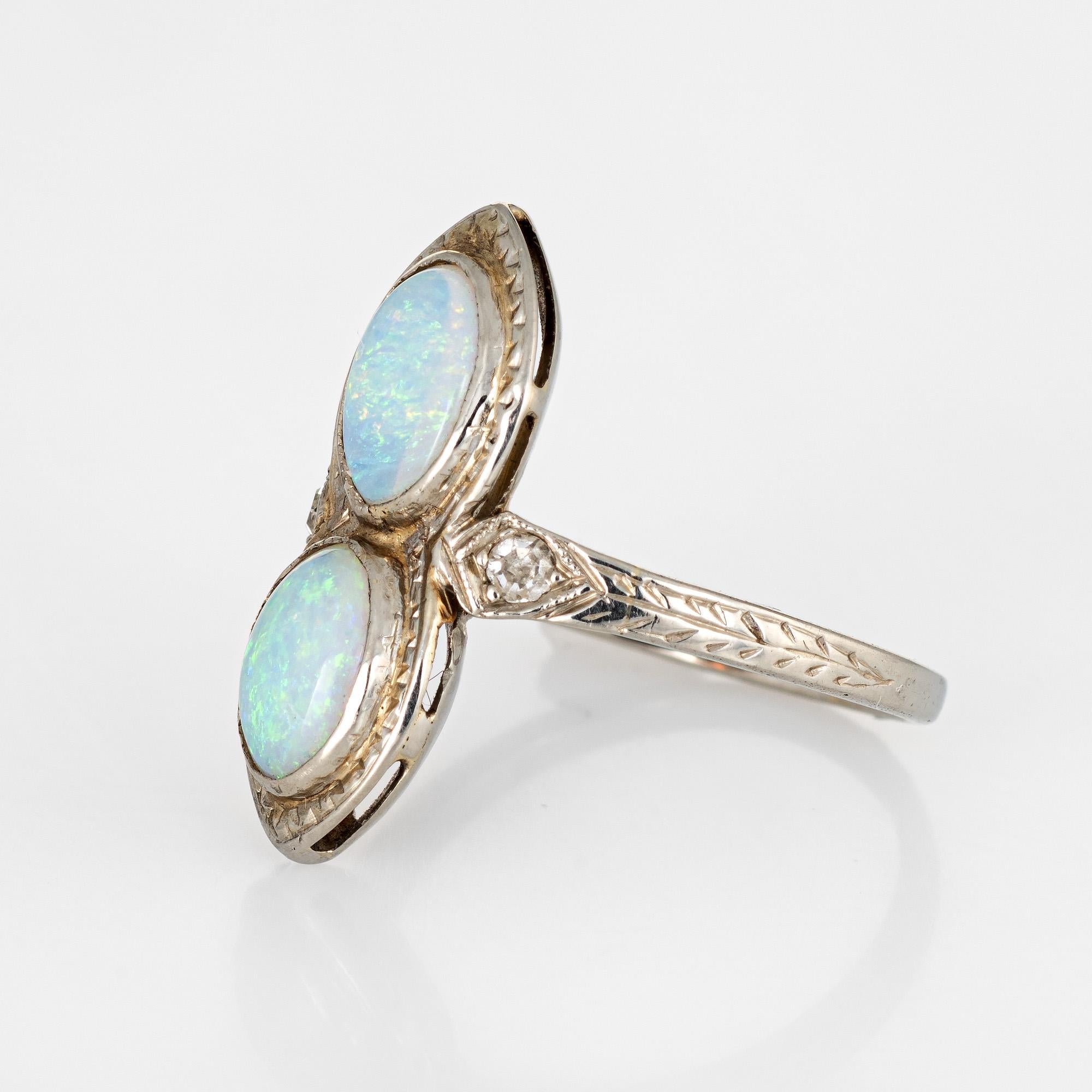 Vintage Art Deco Double Opal Diamond Ring 18 Karat Gold Antique Fine Jewelry In Good Condition In Torrance, CA