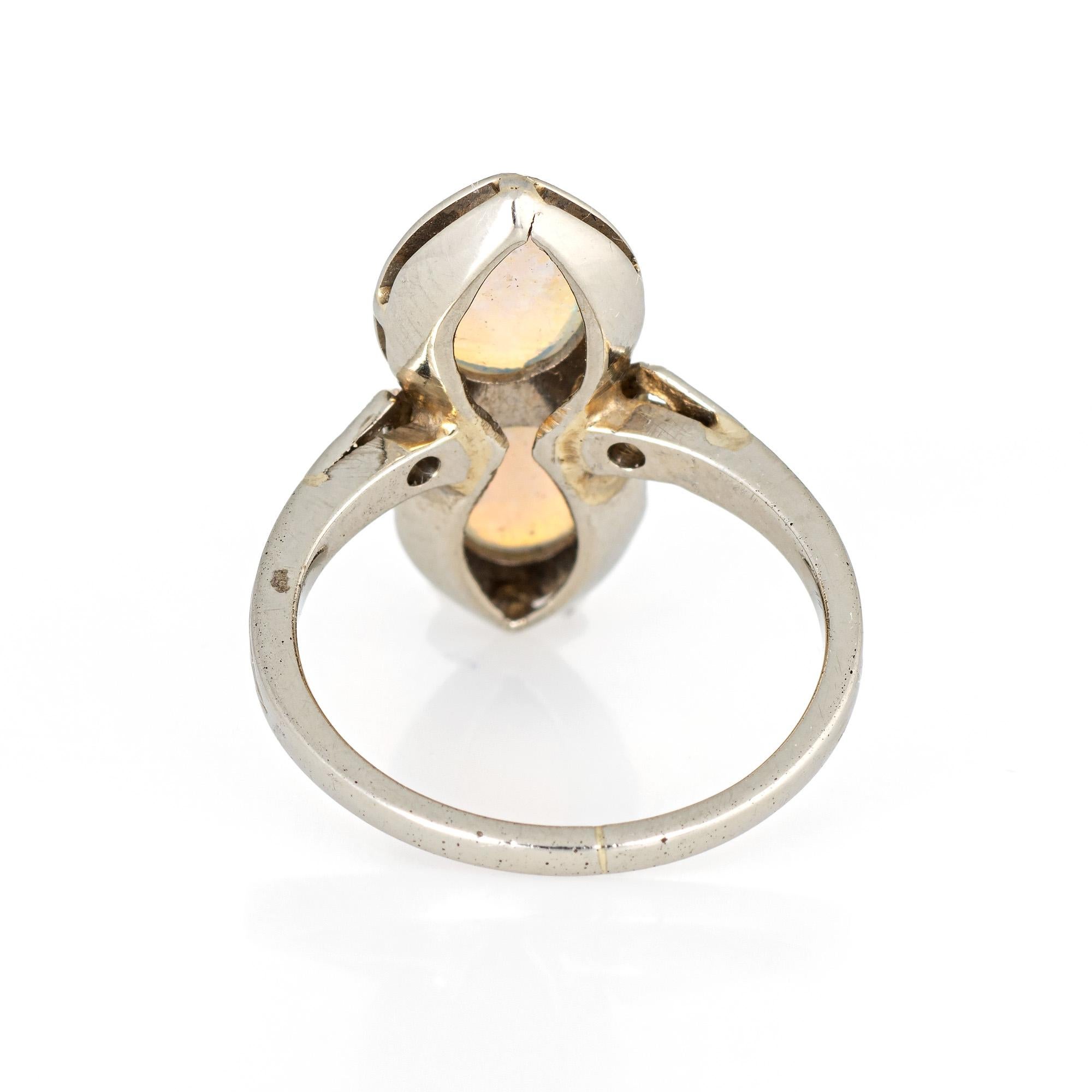 Women's Vintage Art Deco Double Opal Diamond Ring 18 Karat Gold Antique Fine Jewelry