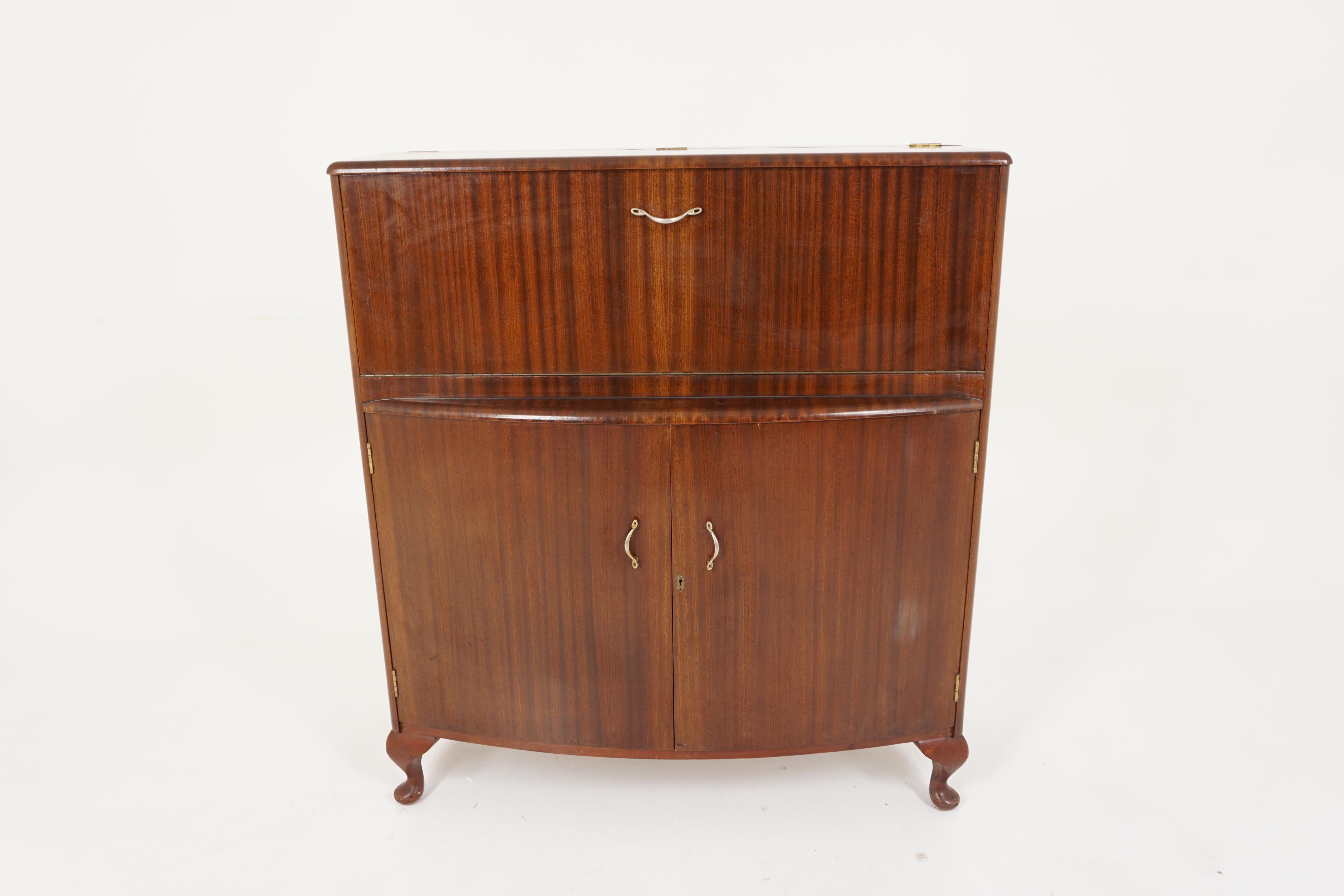 Mid-20th Century Vintage Art Deco Drop Front Cocktail Cabinet Bar, Scotland 1930, B2935