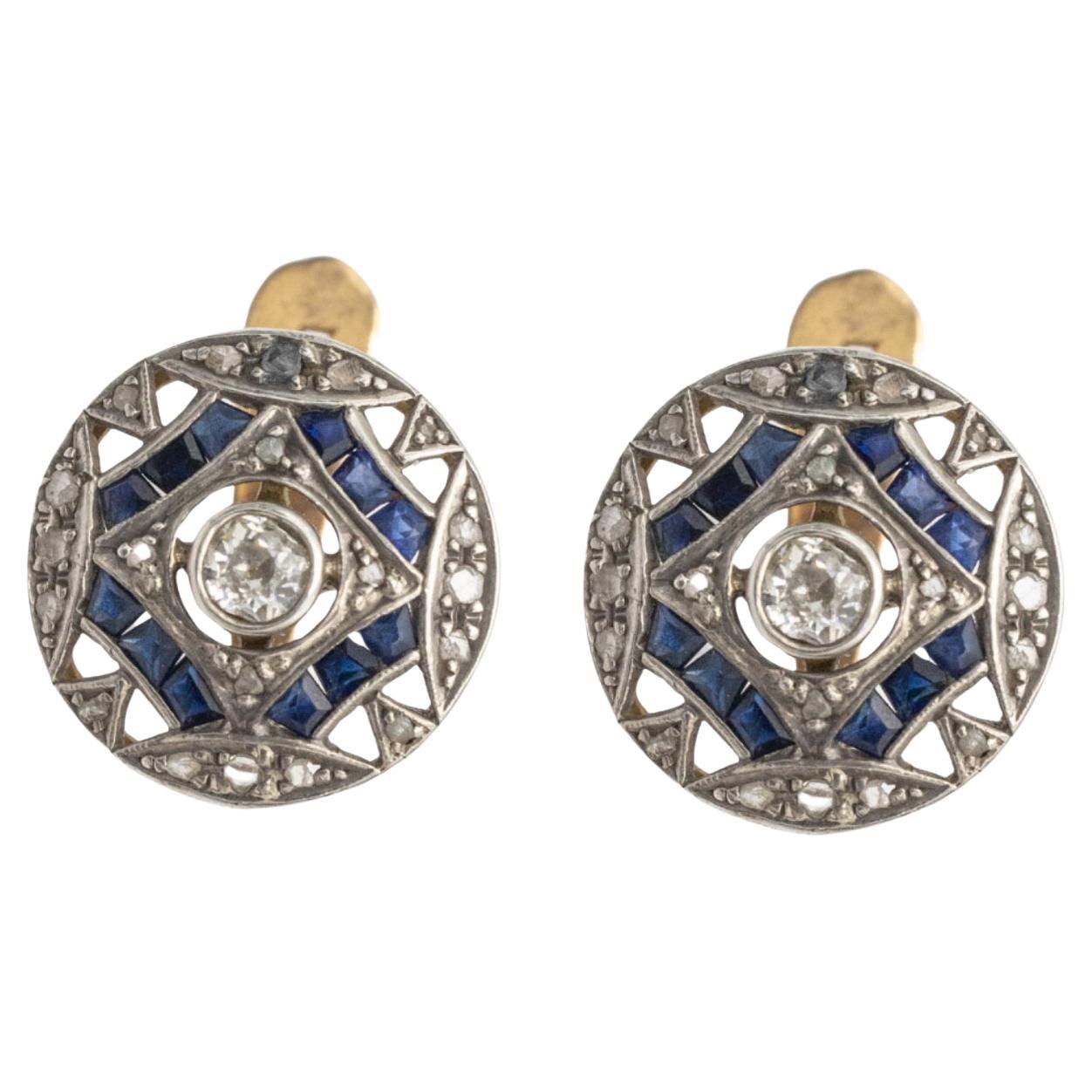 Pendientes vintage Art Déco con diamantes y zafiros, Europa Occidental, circa 194