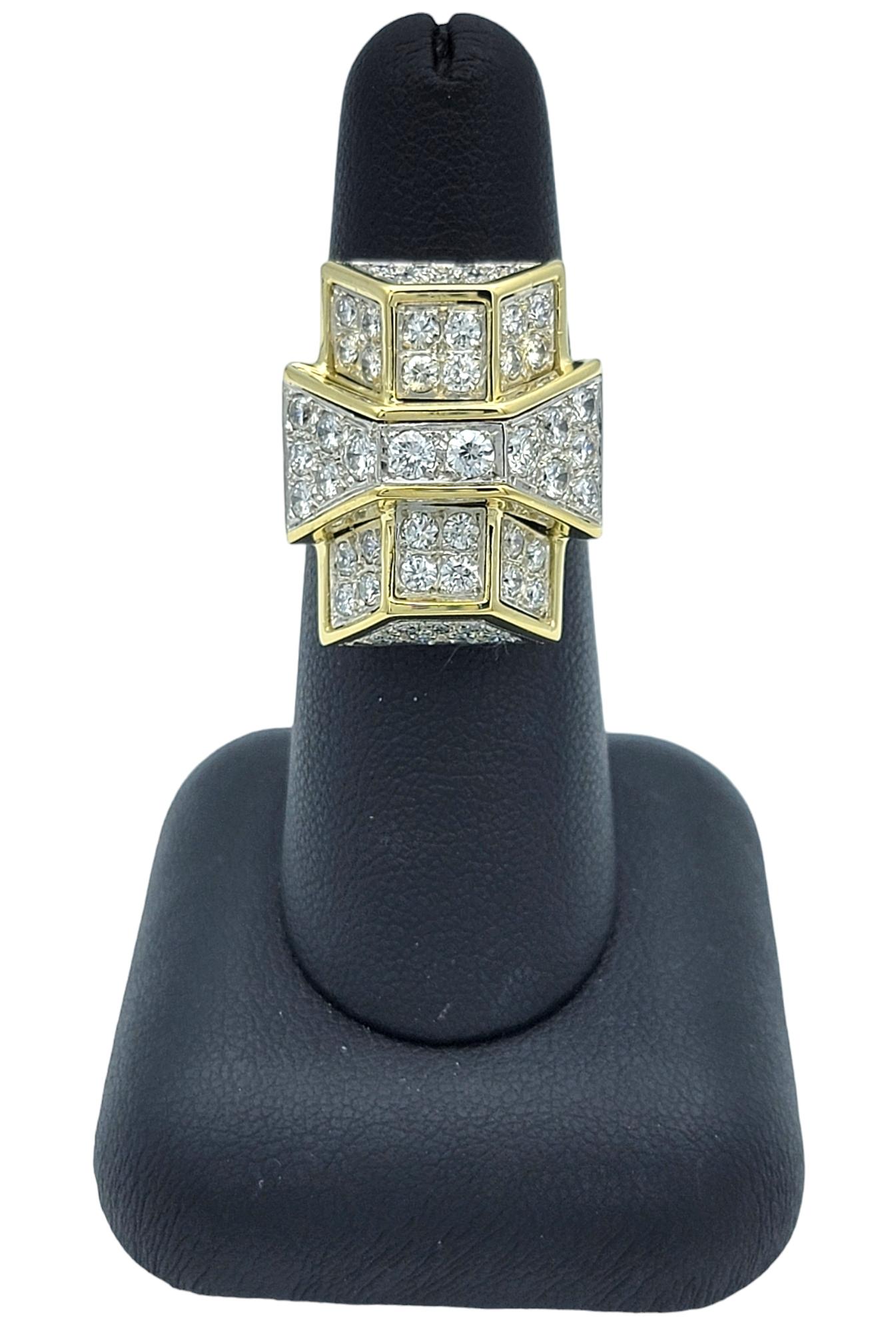 Anillo de Cóctel de Diamantes Alargados Art Decó Vintage Oro Amarillo de 18 Kilates y Platino en venta 4