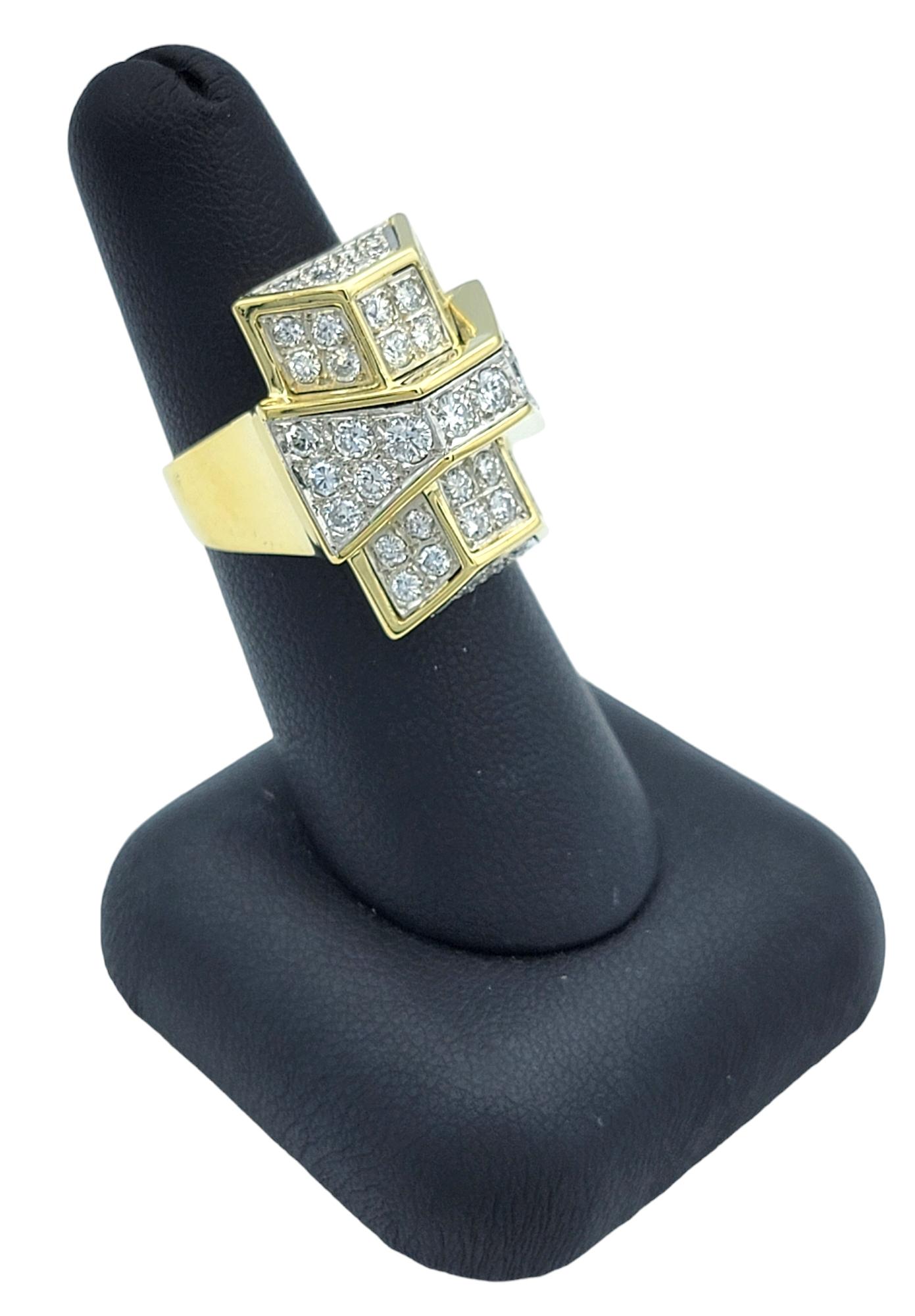 Anillo de Cóctel de Diamantes Alargados Art Decó Vintage Oro Amarillo de 18 Kilates y Platino en venta 5