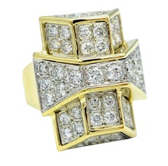 Vintage Art Deco Elongated Diamond Cocktail Ring 18 Karat Yellow Gold & Platinum