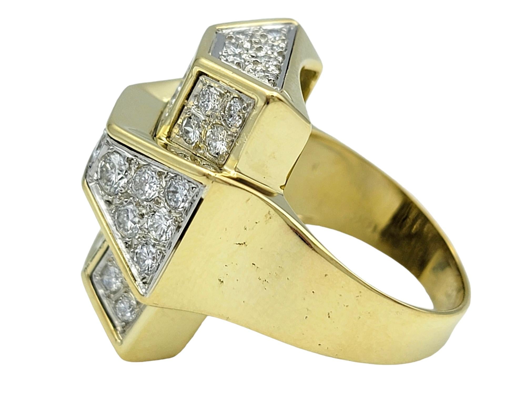 Anillo de Cóctel de Diamantes Alargados Art Decó Vintage Oro Amarillo de 18 Kilates y Platino en Bueno estado para la venta en Scottsdale, AZ