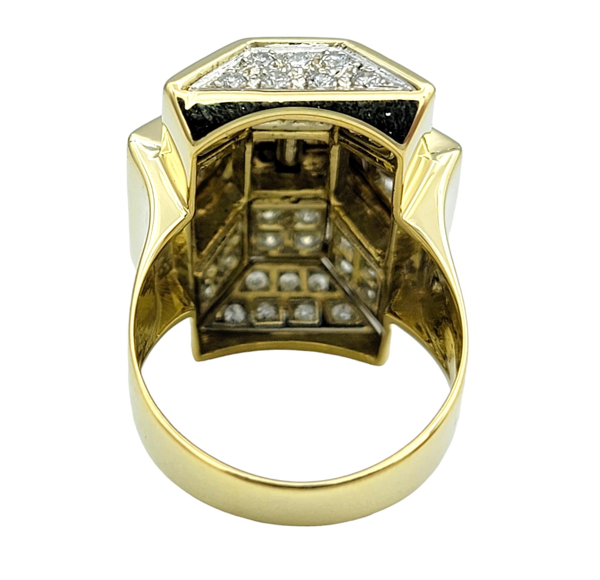 De las mujeres Anillo de Cóctel de Diamantes Alargados Art Decó Vintage Oro Amarillo de 18 Kilates y Platino en venta