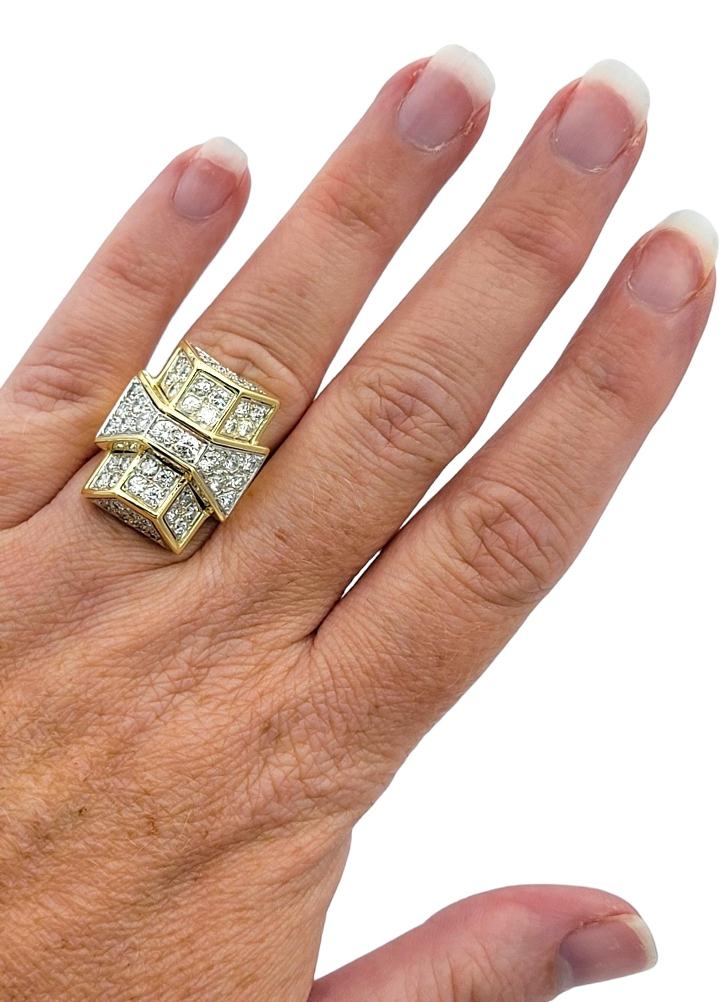 Anillo de Cóctel de Diamantes Alargados Art Decó Vintage Oro Amarillo de 18 Kilates y Platino en venta 2