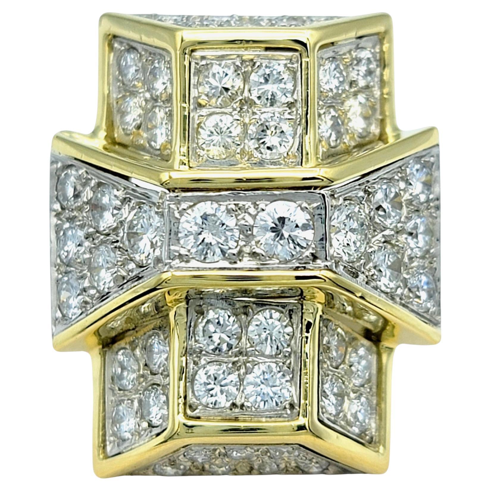 Anillo de Cóctel de Diamantes Alargados Art Decó Vintage Oro Amarillo de 18 Kilates y Platino en venta