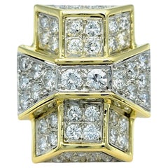 Vintage Art Deco Elongated Diamond Cocktail Ring 18 Karat Yellow Gold & Platinum
