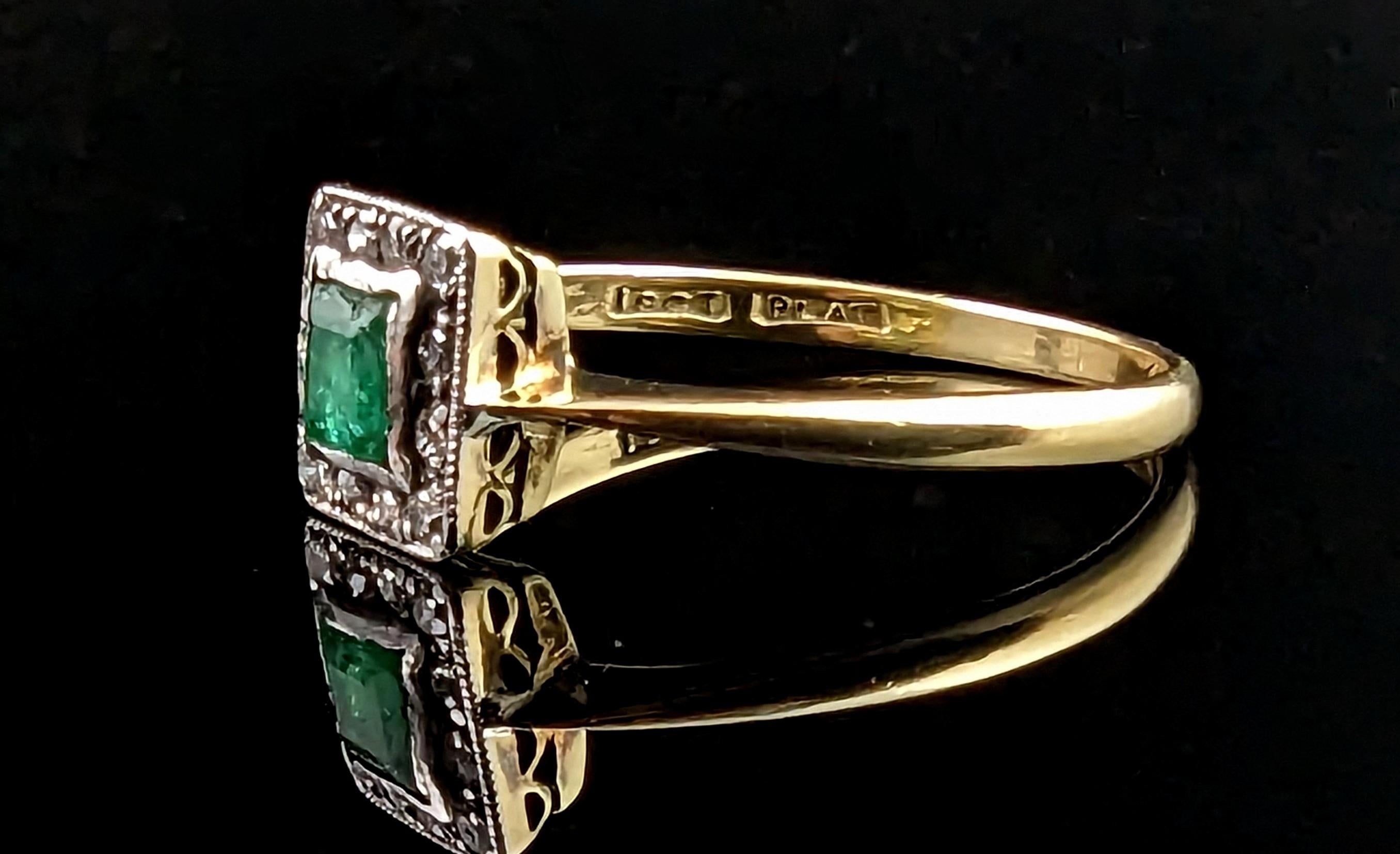 Vintage Art Deco Emerald and Diamond Ring, 18k Gold and Platinum 6
