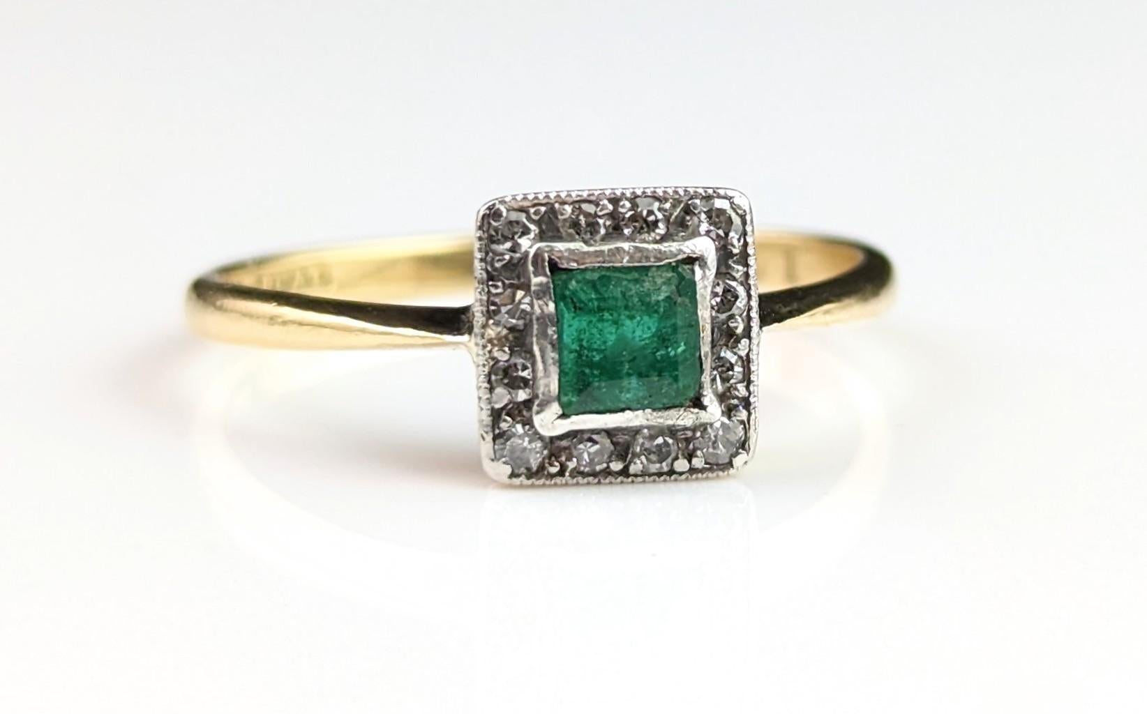 Vintage Art Deco Emerald and Diamond Ring, 18k Gold and Platinum 11