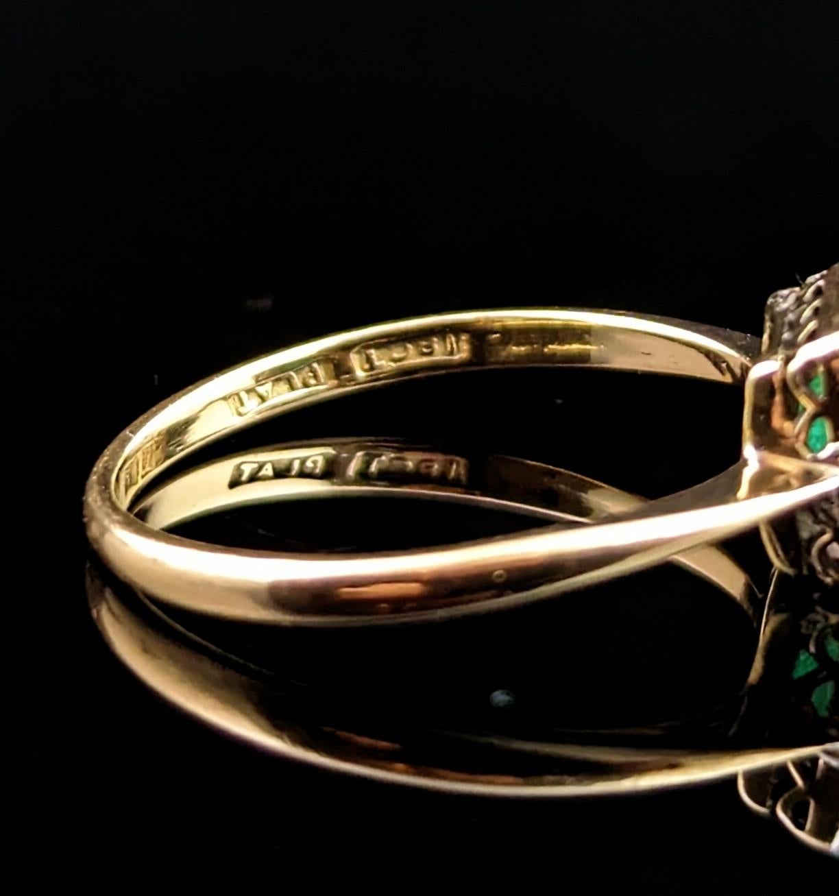 Vintage Art Deco Emerald and Diamond Ring, 18k Gold and Platinum 1
