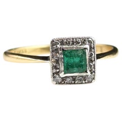 Vintage Art Deco Emerald and Diamond Ring, 18k Gold and Platinum