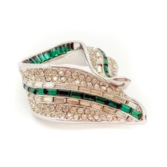 Vintage Art Deco Emerald Crystal Brooch 1950s