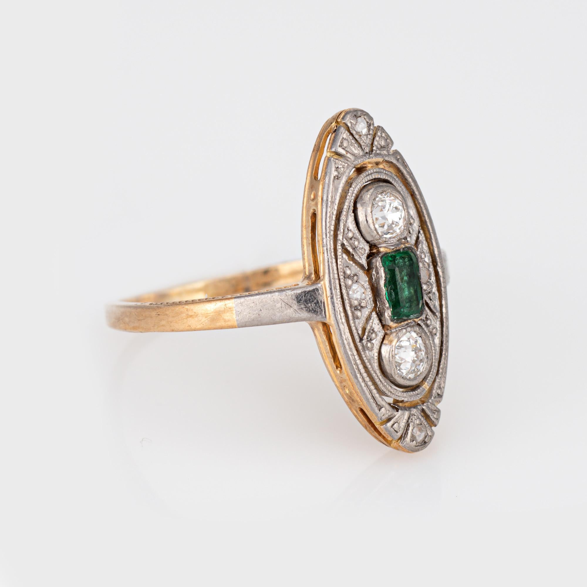 Old Mine Cut Vintage Art Deco Emerald Diamond Ring 14k Yellow Gold Estate Fine Jewelry