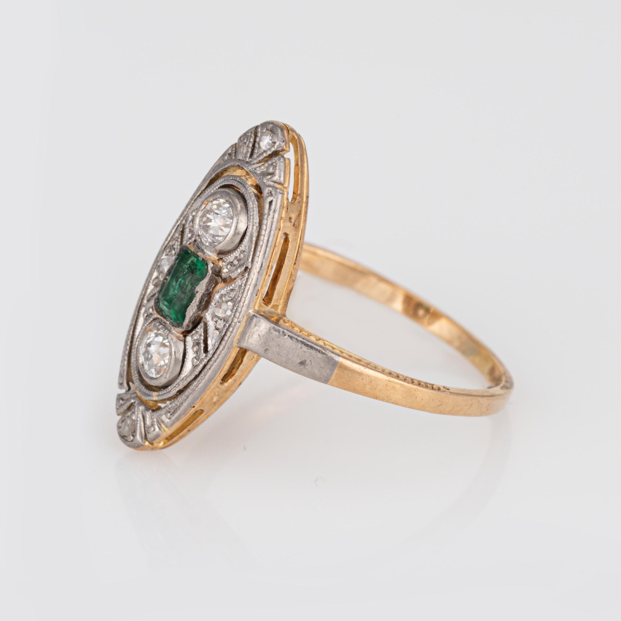 Vintage Art Deco Emerald Diamond Ring 14k Yellow Gold Estate Fine Jewelry In Good Condition In Torrance, CA