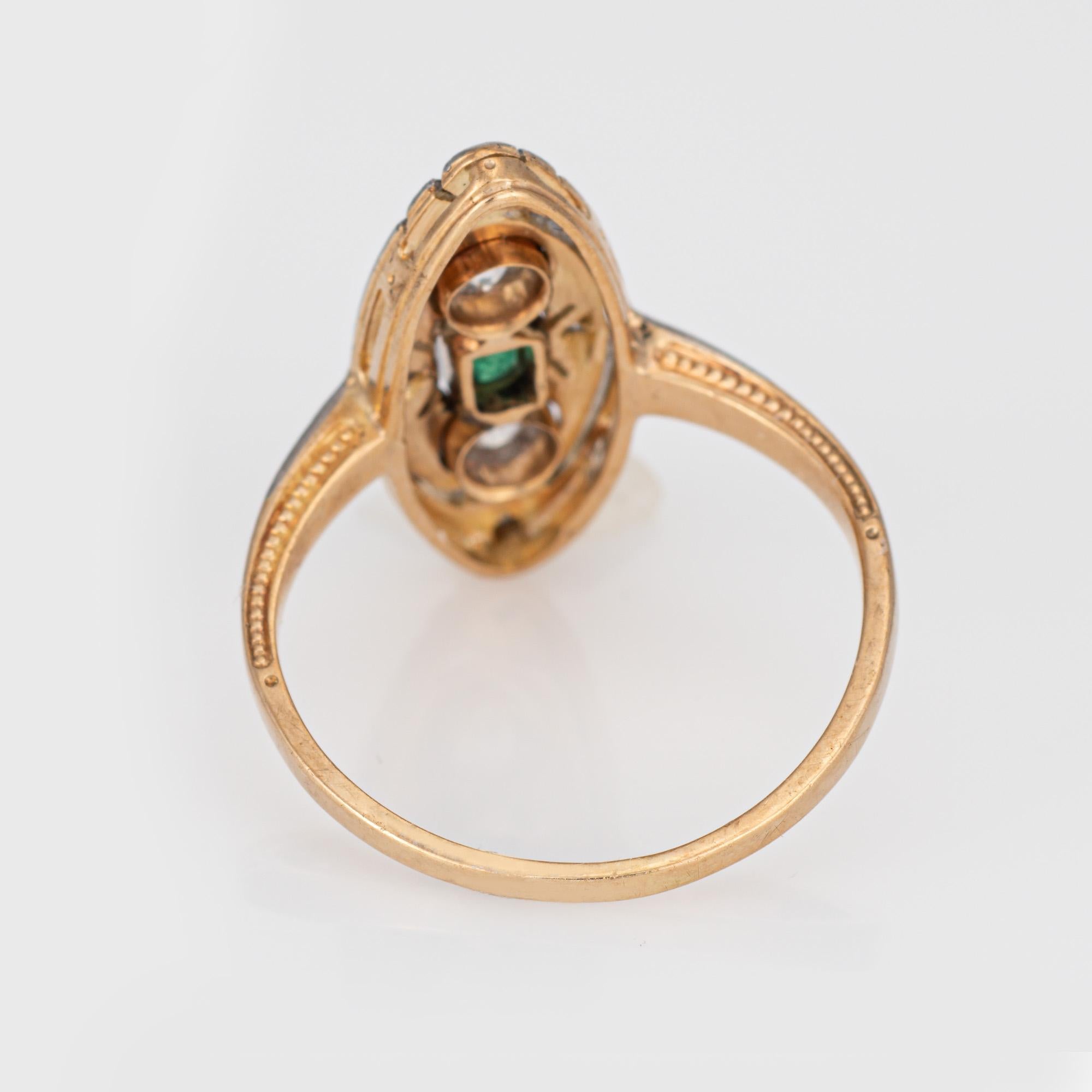 Women's Vintage Art Deco Emerald Diamond Ring 14k Yellow Gold Estate Fine Jewelry
