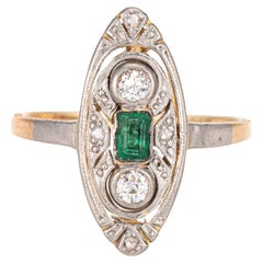 Vintage Art Deco Emerald Diamond Ring 14k Yellow Gold Estate Fine Jewelry