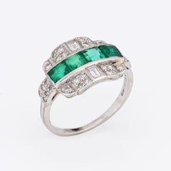 Vintage Art Deco Emerald Diamond Ring Platinum Estate Fine Jewelry