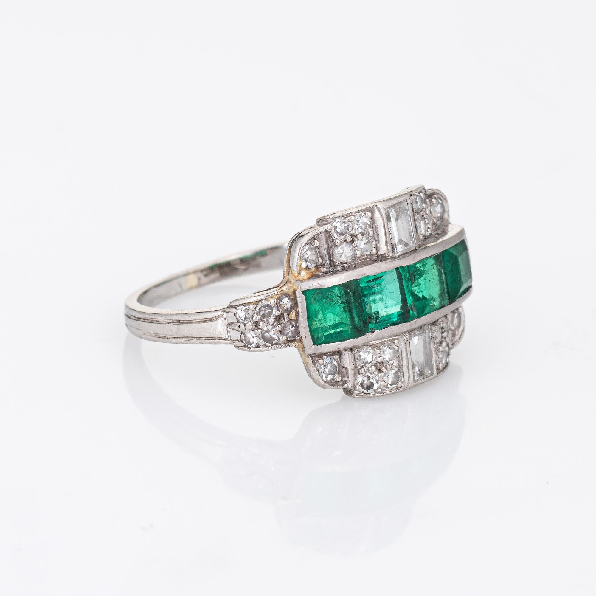 Emerald Cut Vintage Art Deco Emerald Diamond Ring Platinum Estate Fine Jewelry