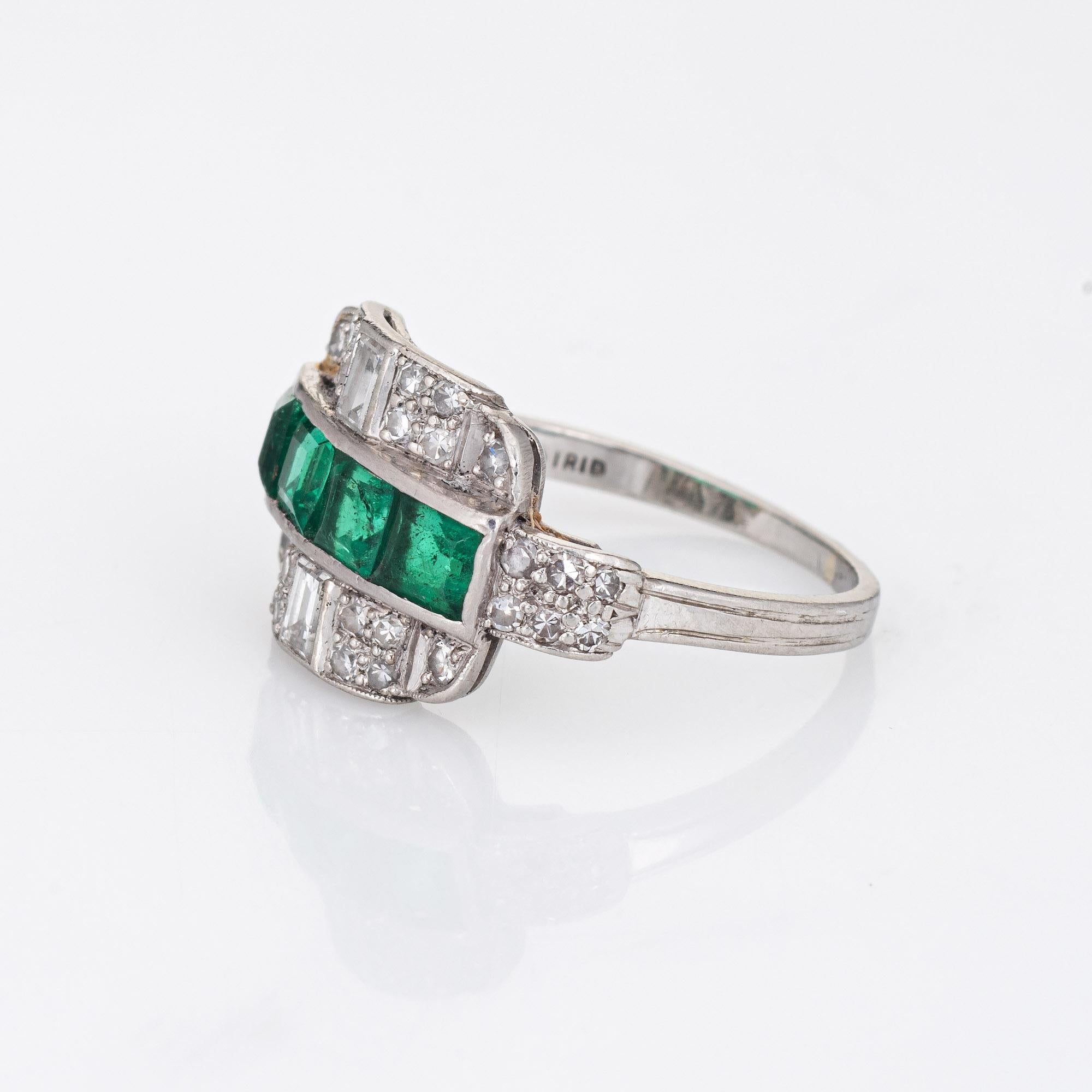 Vintage Art Deco Emerald Diamond Ring Platinum Estate Fine Jewelry In Good Condition In Torrance, CA