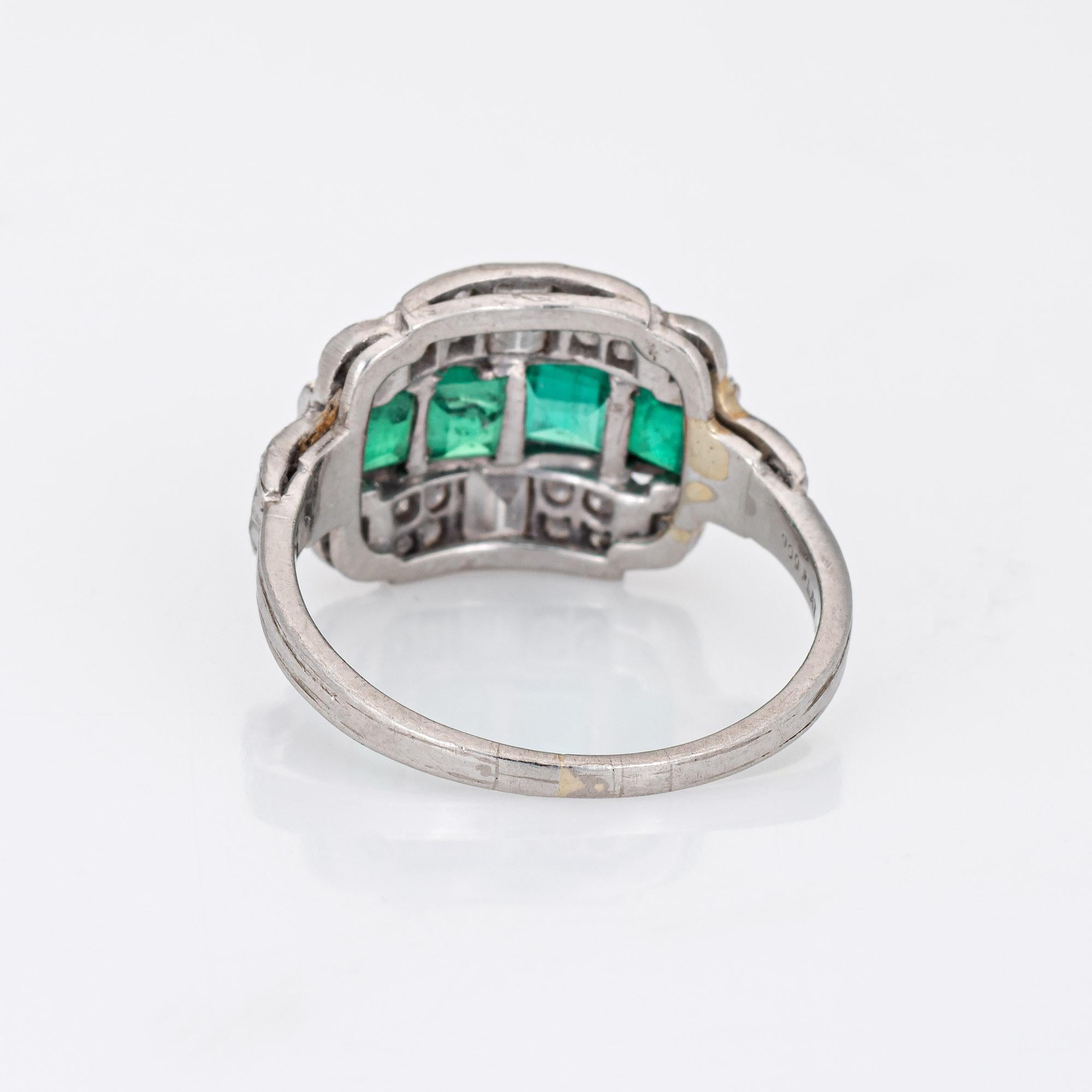 Women's Vintage Art Deco Emerald Diamond Ring Platinum Estate Fine Jewelry