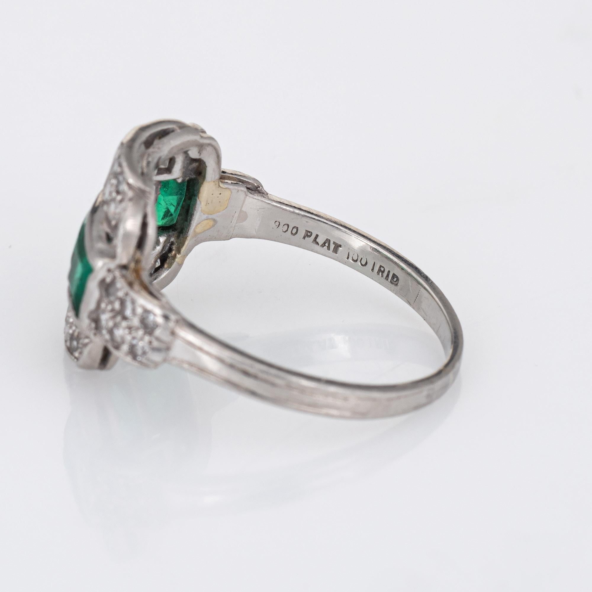 Vintage Art Deco Emerald Diamond Ring Platinum Estate Fine Jewelry 2