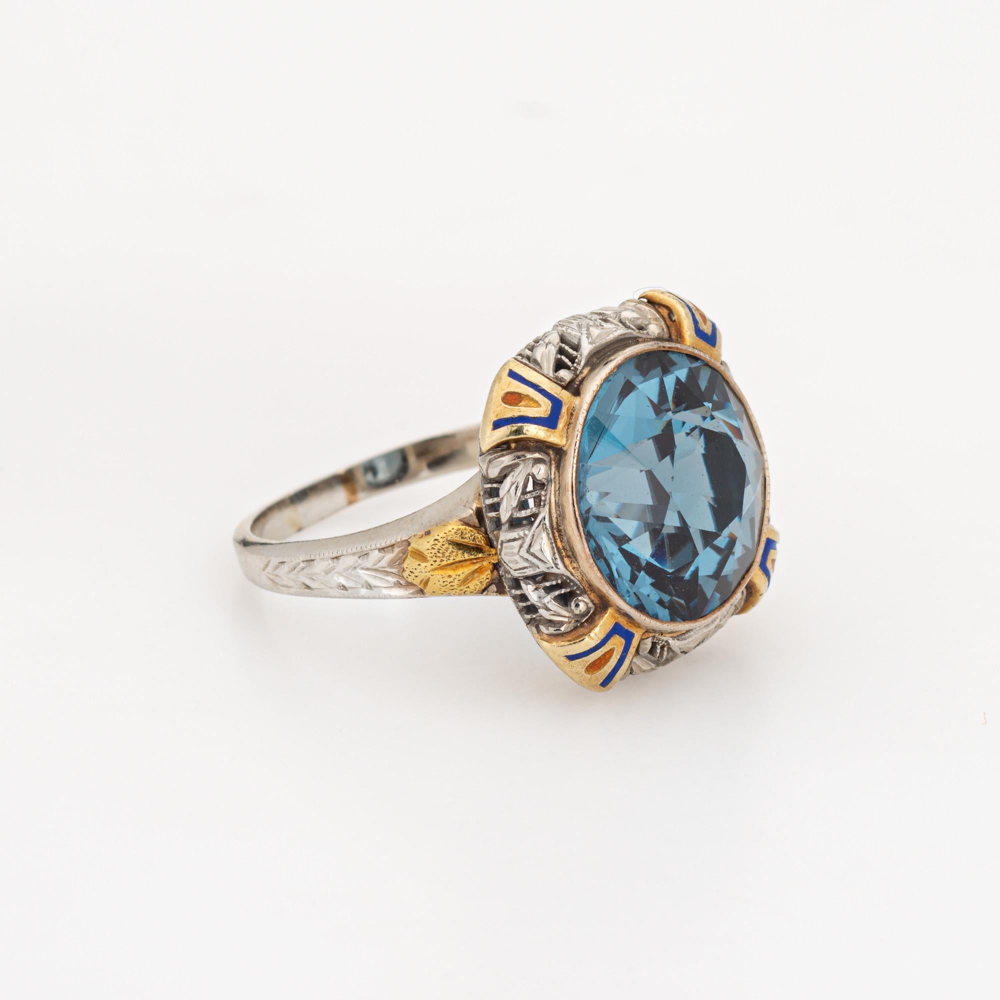 Vintage Art Deco Enamel Cocktail Ring 14k Gold Filigree Jewelry Blue Stone  In Good Condition For Sale In Torrance, CA