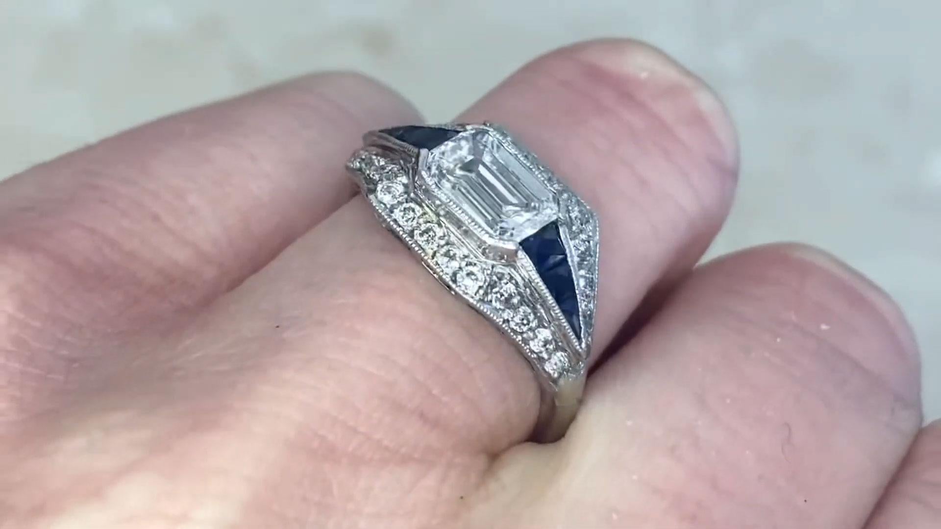 Women's or Men's Vintage Art Deco Engagement Ring Emerald Cut Diamond (Approx. 1.10-Carats) For Sale