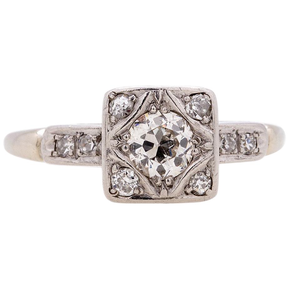 Vintage Art Deco Engagement Ring 14 Karat 0.40 Carat OEC J-SI2, circa 1930s For Sale