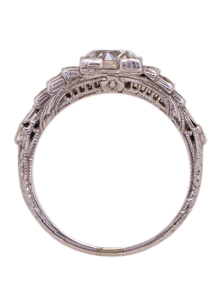 Vintage Art Deco Engagement Ring Platinum 1.23 Carat OEC H/VS1, circa