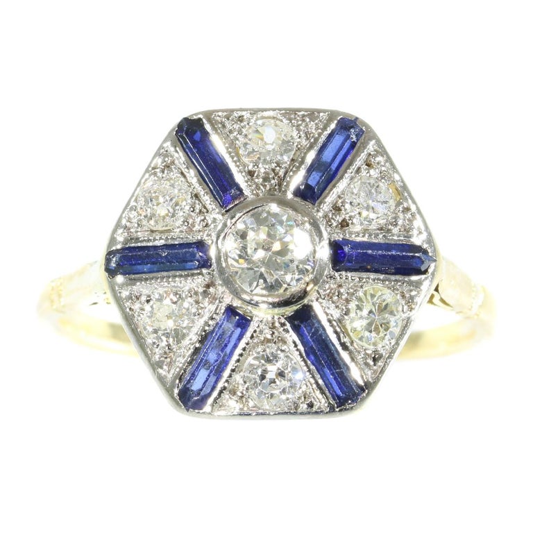 Vintage Art Deco Engagement  Ring  with Sapphires and 