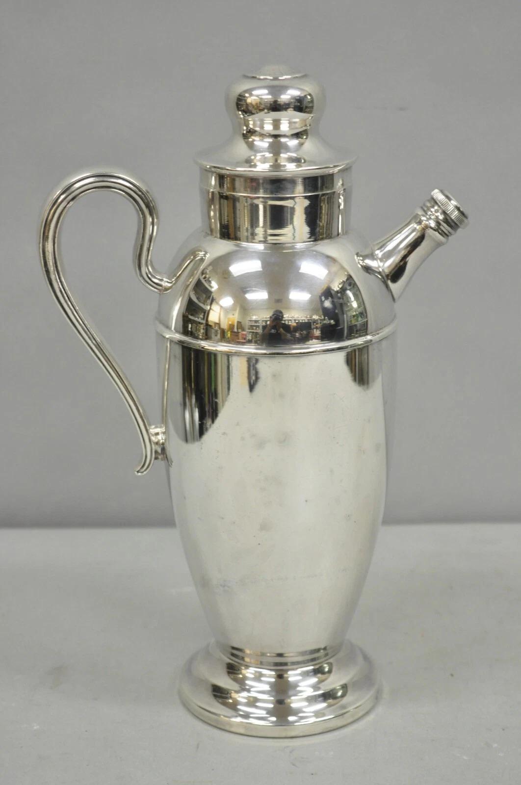 Vintage Art Deco English Silver Mg Silver Plated Martini Cocktail Shaker Pitcher For Sale 6