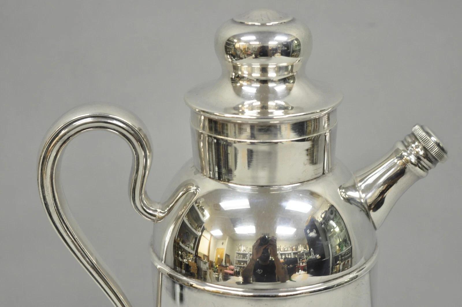 Unknown Vintage Art Deco English Silver Mg Silver Plated Martini Cocktail Shaker Pitcher For Sale