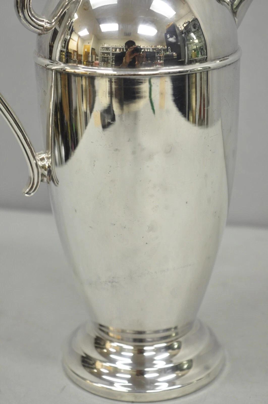 20th Century Vintage Art Deco English Silver Mg Silver Plated Martini Cocktail Shaker Pitcher For Sale