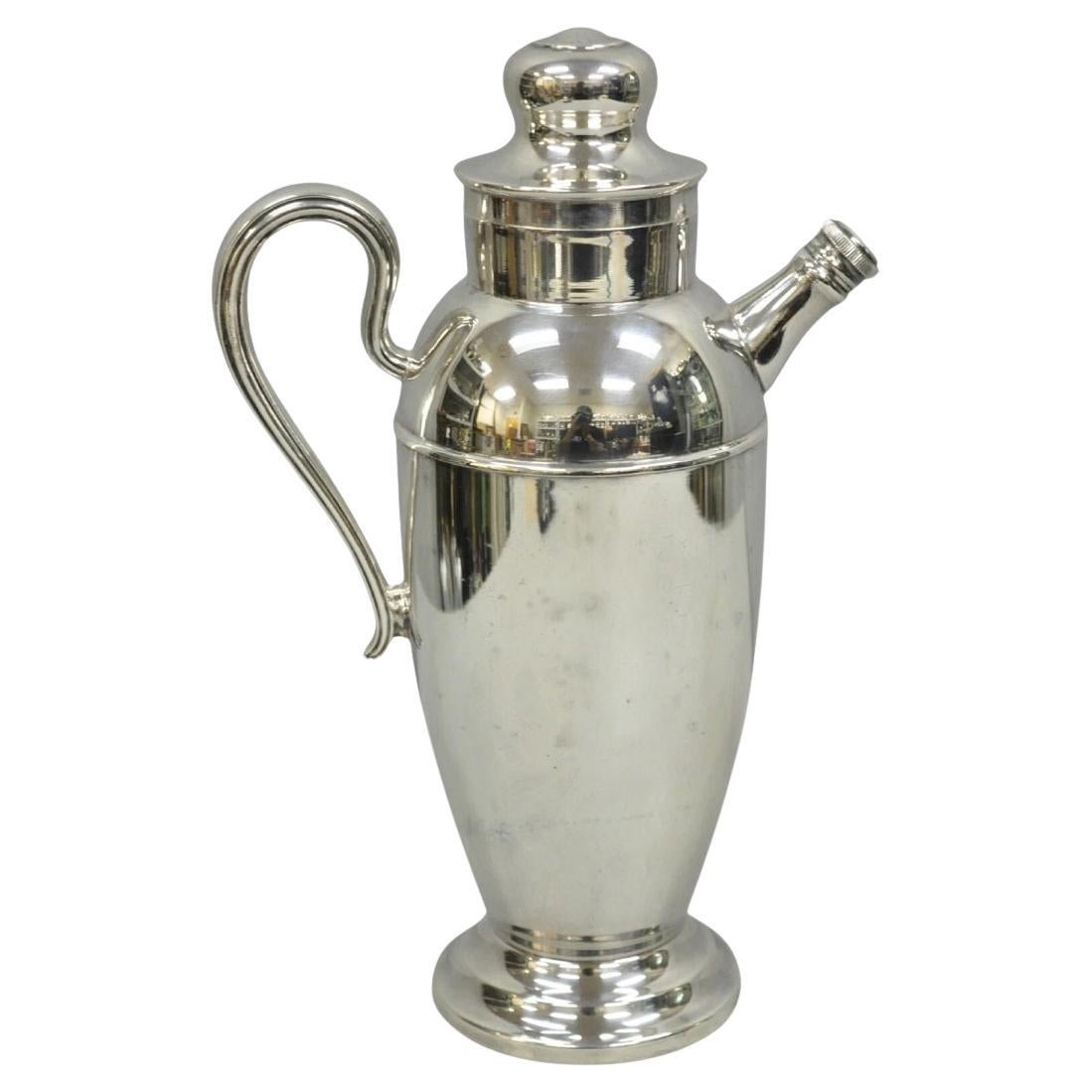 Vintage Art Deco English Silver Mg Silver Plated Martini Cocktail Shaker Pitcher For Sale
