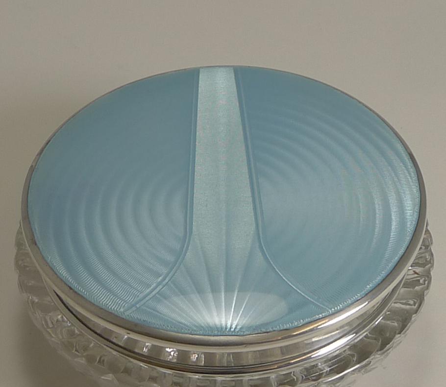 Vintage Art Deco English Sterling Silver and Guilloche Enamel Lidded Powder Box 2