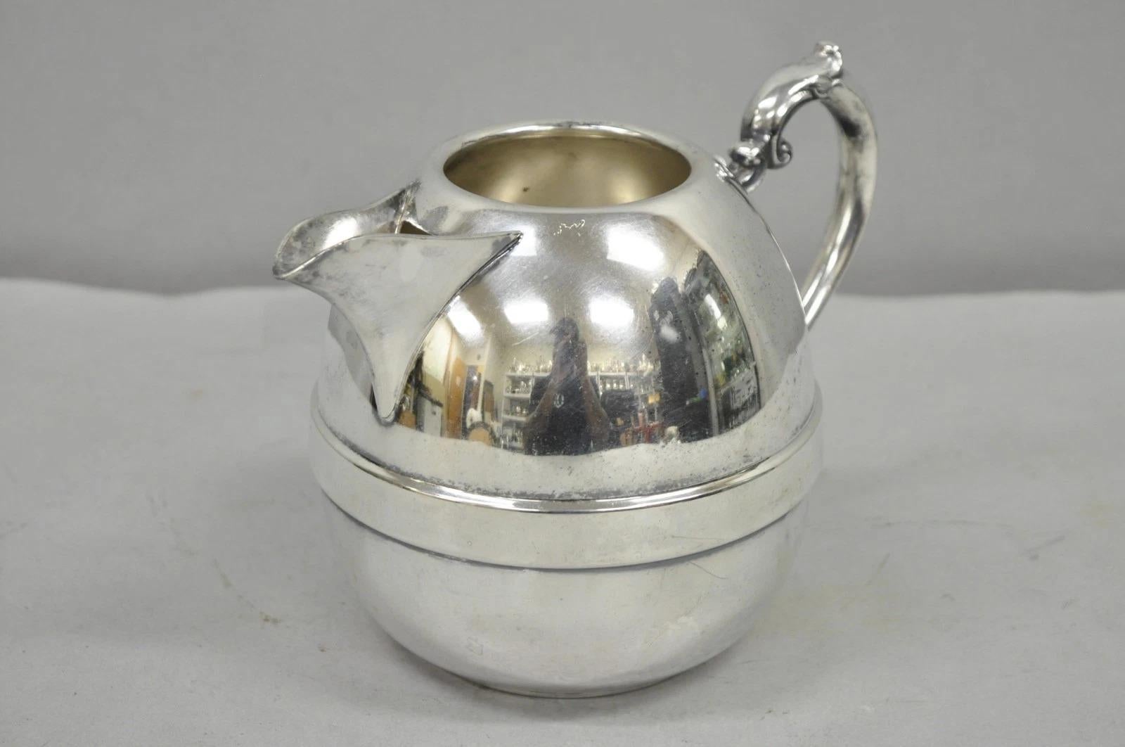 Vintage Art Deco E.P. Copper Silver Plated Bulbous Water Pitcher Jug w/ Handle For Sale 7