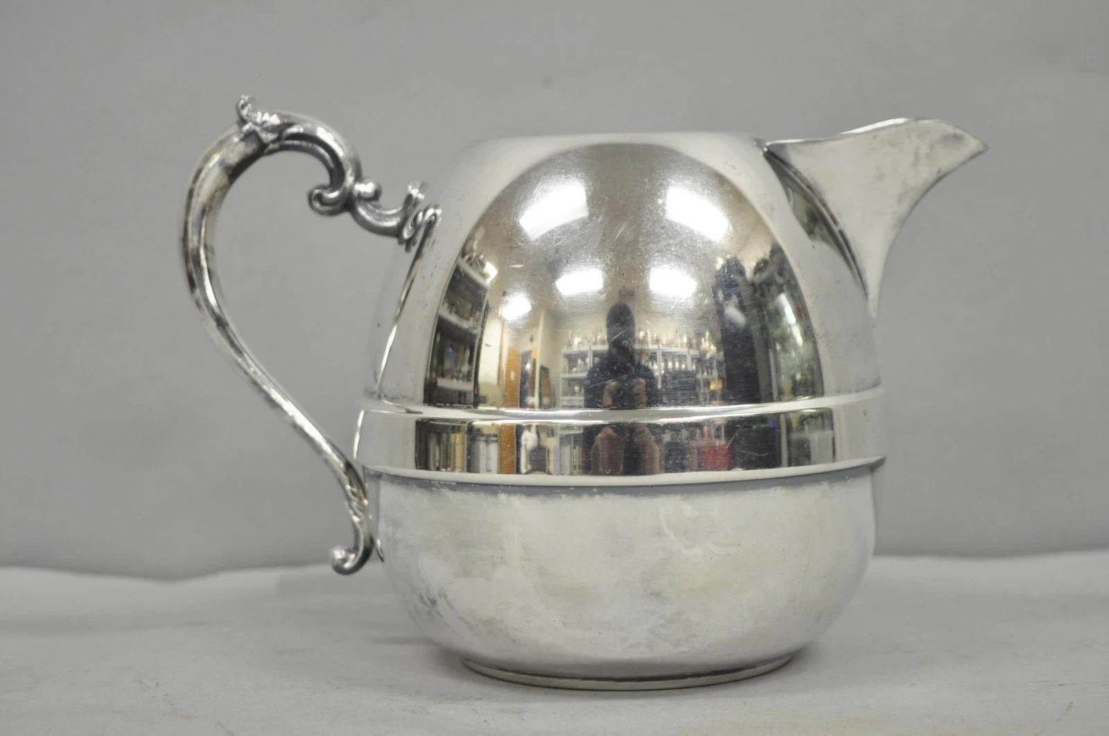 Unknown Vintage Art Deco E.P. Copper Silver Plated Bulbous Water Pitcher Jug w/ Handle For Sale