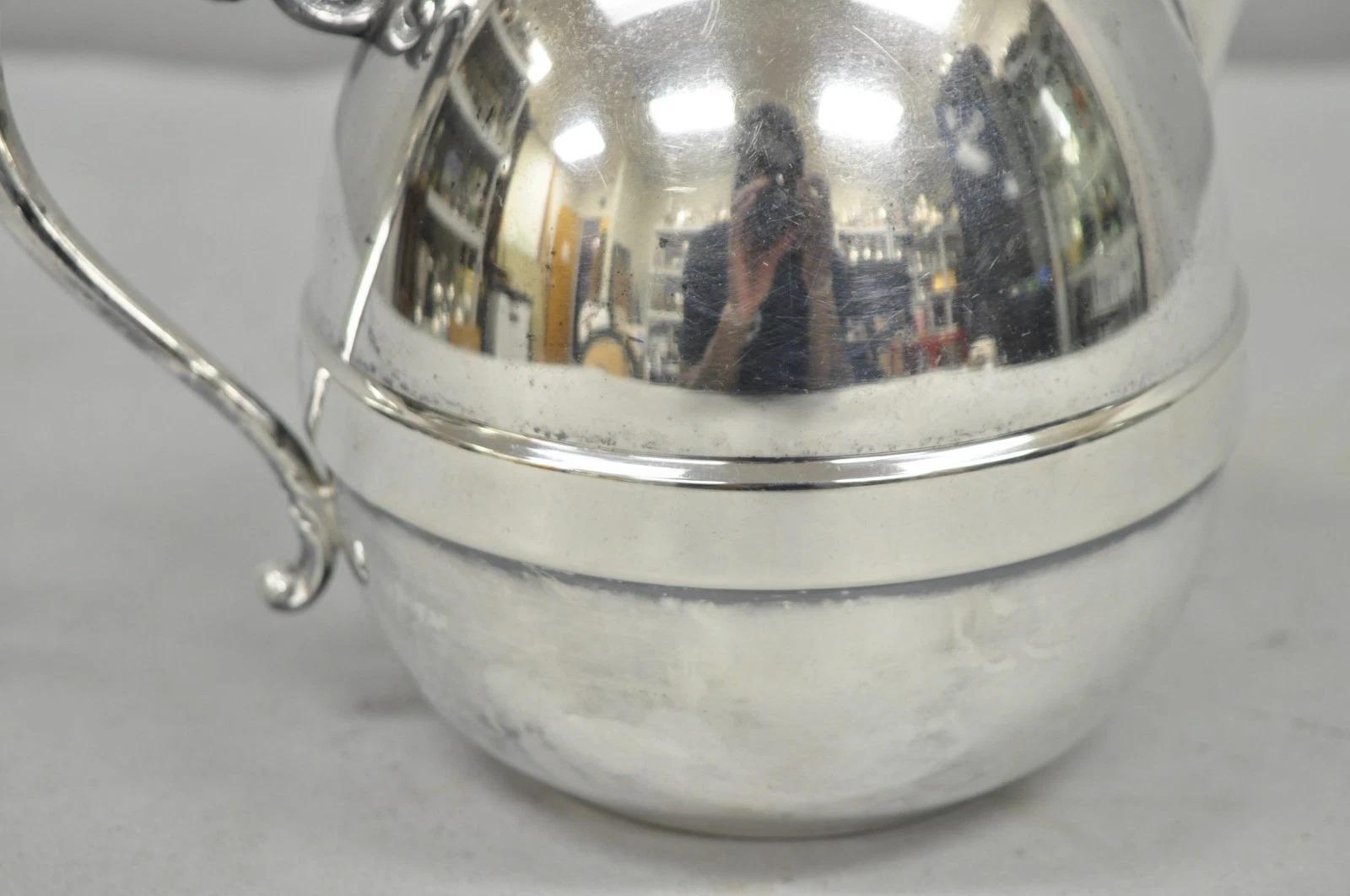 20th Century Vintage Art Deco E.P. Copper Silver Plated Bulbous Water Pitcher Jug w/ Handle For Sale