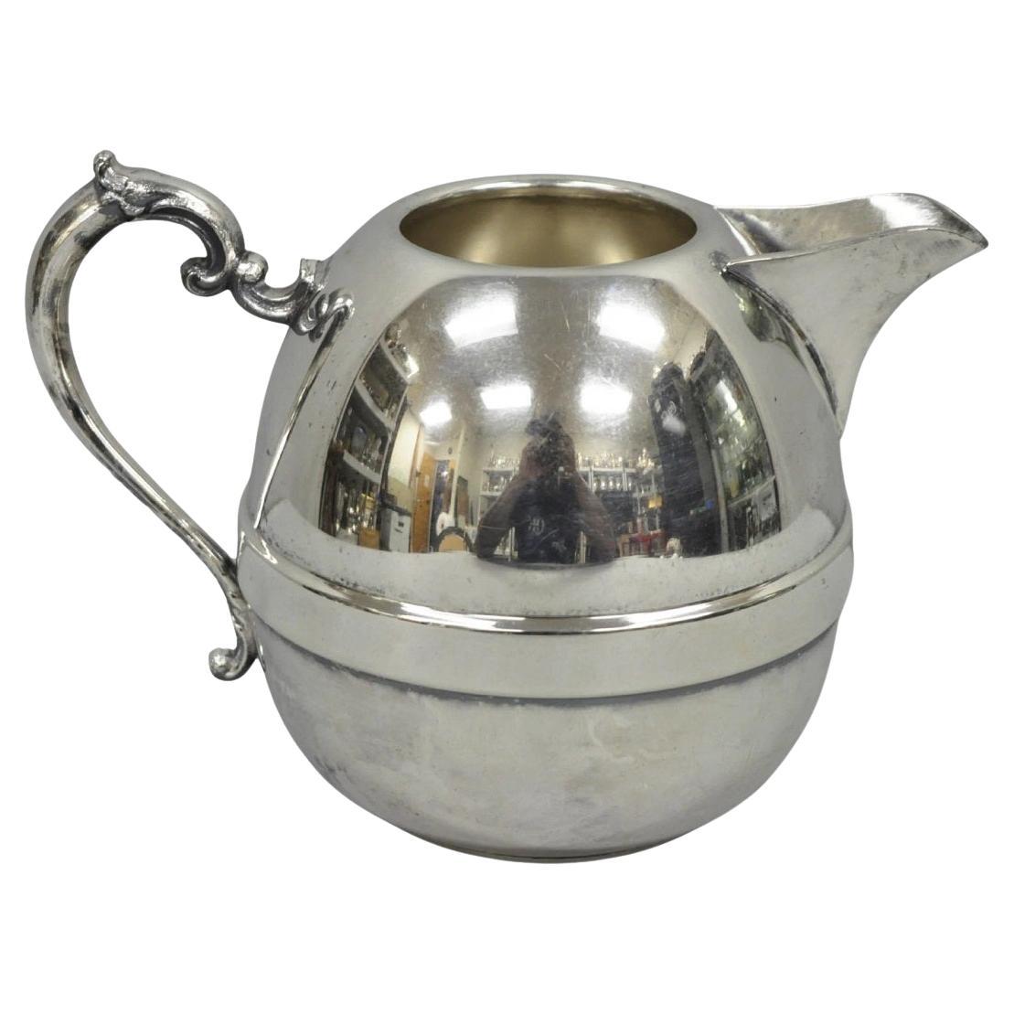 Vintage Art Deco E.P. Copper Silver Plated Bulbous Water Pitcher Jug w/ Handle For Sale